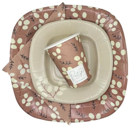 PartyBIO Set Fiori Bianchi 330 Pezzi Stoviglie Biodegradabili Monouso per Feste – Piatti Carta, Bicchieri, Tovaglioli Compostabili per 60 Persone – Ecologiche, Usa e Getta, per Compleanni, Picnic