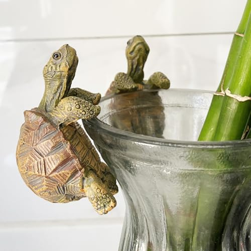 Rustic Resin Turtle Statue, Wall Mount Garden Decor, Animal-Themed Tortoise Pot Hugger for Balcony, Patio & Lawn - Decorative Outdoor Hanging Figure（2pcs）