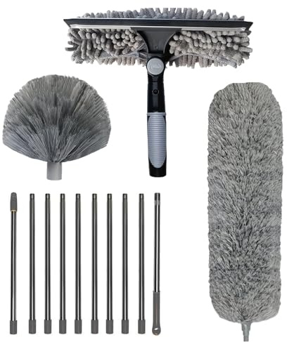 Extendable Microfiber Telescoping Duster Extendable Ceiling Duster 6m Telescopic Pole With Interchangeable Heads For Cobwebs Dust High Ceiling Fans Home Cleaning Extra Long Cobweb Cleaner