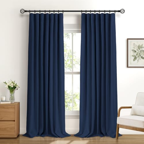 DEFYNEE 100% Verdunkelungsvorhang 2er Set H260xB140cm MidnightBlue | Leinenoptik, Thermo, 4 Aufhängearten, Für Stangen & Schienen, Lärmschutz, Schlaf- & Wohnzimmer, Inkl. 20 Clips
