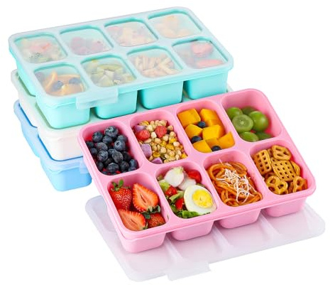MEEYUU 4 Pcs Snack Box Containers Set, 8 Compartment Reusable Lunchable Container, Stackable BPA-Free Bento Box for School, Work, Travel