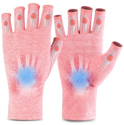 HUVZOR 1 paio Guanti Anti Artrite,Artrite Guanti Di Compressione, Guanti Per Rsi, Del Tunnel Carpale, Rheumatiod, Tendinite, Senza Dita Mano Pollice, Per Alleviare Il Dolore Donne Uomini(L, Rosa)