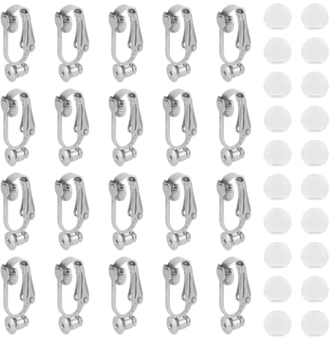 20 Stück Ohrclip Konverter, Silberne Nicht Durchstochene Ohrclips mit 20 Stück Silikon Ohrpolstern für Frauen zum Selbermachen und Basteln von Schmuck