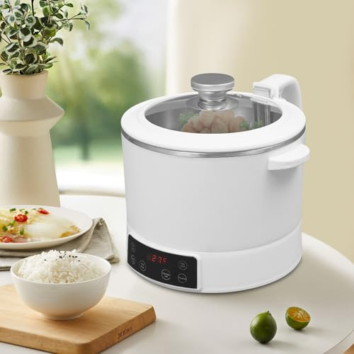 Mini arrocera pequeña de acero inoxidable Rice Cooker, olla baja en carbohidratos con vapor, antiadherente, función automática de mantenimiento del calor, función antiquemadores en seco, para 1 a 3