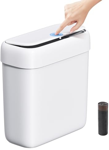MOPUP Kleiner Badezimmer-Mülleimer mit Deckel, 8.5 l/2,2 Gallonen, schmaler Mülleimer, Papierkorb aus Kunststoff mit aufklappbarem Deckel, hundesicher für Badezimmer, Küche, Schlafzimmer, Wohnzimmer
