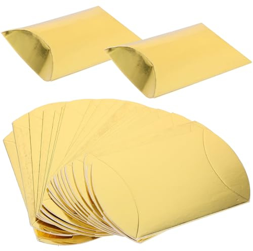 DEARMAMY 20 Scatole Porta Caramelle a Forma di Cuscino in Carta Resistente Confezioni per Bomboniere e Snack per Feste di Matrimonio e Compleanni Dimensioni 9X35X105 CM Colore Oro