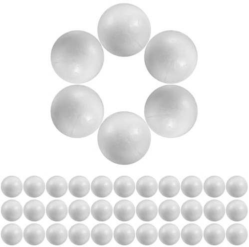 SHERCHPRY 50 Piezas Balones de Espuma de Poliestireno de Color Blanco, Bolas Sólidas Redondas para Manualidades, Modelado, Bodas y Decoración Festiva | Piezas Redondas de 50 Piezas, Material de Poliestireno, Aptas para Cortar, Lijar, Pinchar y Pegar