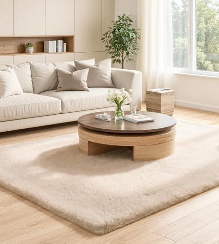 ROHATIM Teppich 120x180 cm Beige, Kunstfell, flauschig, waschbar
