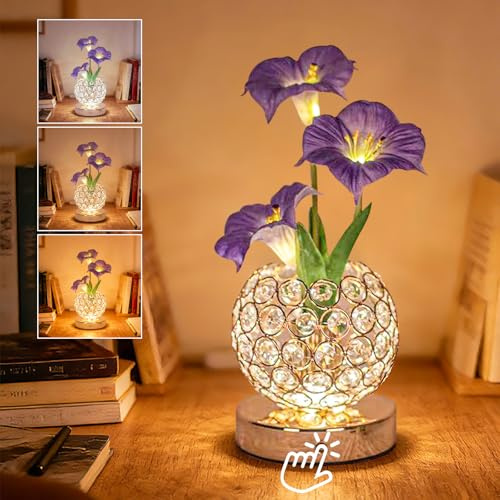 Howeifull Geburtstagsgeschenke für Frauen, LED Lila Prunkwinde Blume Lampe | LED Touch Tischlampe, 3 Farbe Dimmen, 1200 mAh，USB-Ladung, Nachttischlampen für Haus Wohnzimmer Dekor