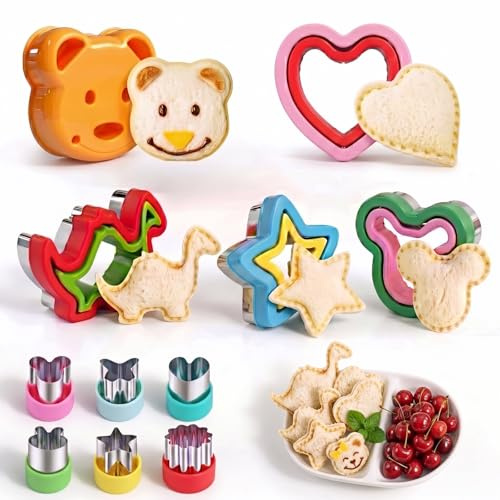 Koimiao Sandwich Cutters for Kids, 5 PCS（Big） Sandwich Cutter and Sealer, Cookie Cutters for Lunchbox and Bento Box - Boys and Girls Kids Lunch