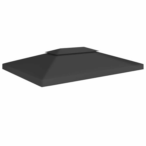 LoogCape Gazebo Roof Tarpaulin with Chimney Flue 310 g/m² 4 x 3 m Black Waterproof Weatherproof UV-Resistant Protective Cover for Garden Balcony Patio Outdoor Camping