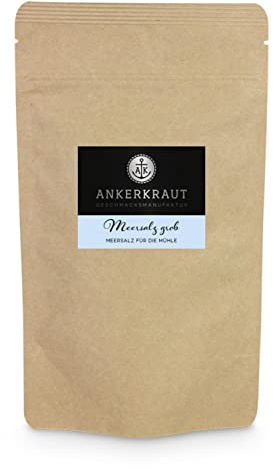Ankerkraut Meersalz grob, Salz für die Mühle, grobkörniges Speisesalz, Salzmühle befüllen und salzen, 300 g im Beutel