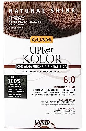 Guam, Upker KOLOR, Natürliche permanente Haarfarbe mit Undaria-Meeresalge und Bio-Extrakten, Ammoniakfreie Farbe, Made in Italy, Farbton 6.0 DUNKELBLOND