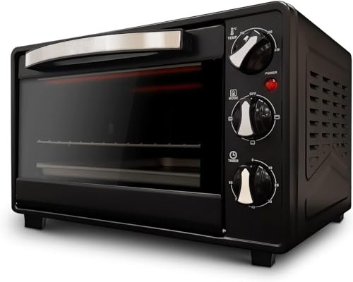 Grunkel - HR-23 - Horno eléctrico multifunción de sobremesa de 23l con 3 funciones de calor y selector de temperatura hasta 230ºC. Temporizador hasta 60 min - 1600W (Negro)