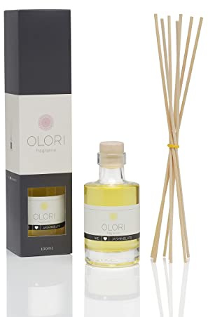 Olori Ambientador de hogar Mikado - Difusor de Varillas - Jazmín, 100ml - Natural, de Larga duración 2-3 Meses, con aceites Esenciales