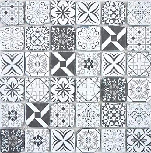 Transparentes Crystal Glasmosaik Retro schwarz&weiss Wand Küche Dusche Bad Fliesenspiegel, Mattengröße: 300x300 = 0,09 qm, Steingröße: 48x48x8 mm - 1 Matte