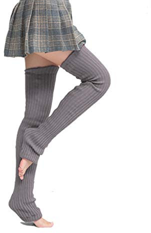 Nanxson Damen Lang Stulpe Leg Warmer Gestrickte Over-Knee Lange Beinstulpe Tanzen Strumpf (Dunkel Grau-65)