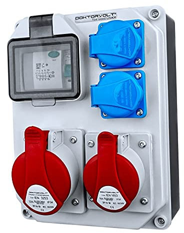 Preis-Zone Distributore di corrente da parete cablato con interruttore di protezione FI HL-FI 1 x 16 A, 1 x 32 A, 2 x 230 V, sistema di distribuzione di corrente 7235, grigio, 240,5 x 180 x 110 mm