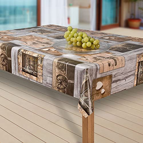 laro Wachstuch-Tischdecke Abwaschbar Garten-Tischdecke Wachstischdecke PVC Plastik-Tischdecken Eckig Meterware Wasserabweisend Abwischbar, Muster:Holz-Herzen braun-grau, Größe:100x140 cm
