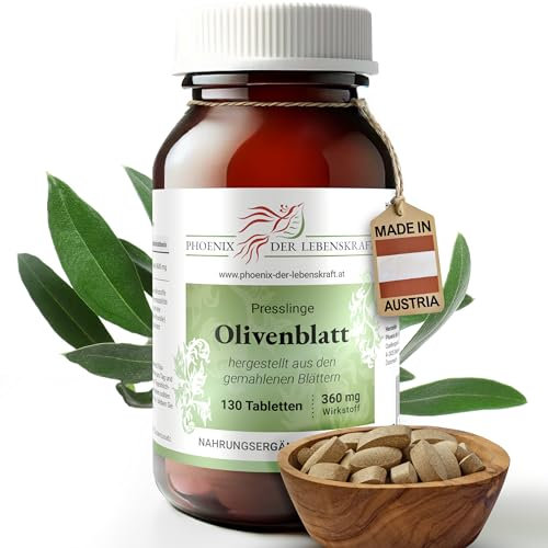 Olivenblatt Tabletten 360mg | 130 Tabletten Oleum europea L. | Premium Qualität aus Österreich | Vegane Tabletten statt Kapseln ohne Zusatzstoffe | Olivenbaumblatt, Olive Leaf, Zaytoon, Olivblatt