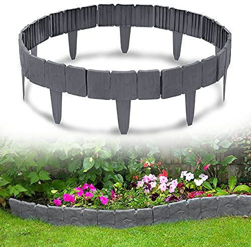 YRHome Rasenkante Kunststoff Steinoptik 5m Beetumrandung Garden Border aus Polypropylen Mähkante Beeteinfassung Gartenzaun, 1 Element BxHxT: 25x23x1 cm, Anthrazit