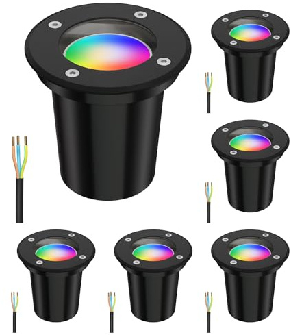ledscom.de 6 Stück Bodeneinbauleuchte BOLI für außen, IP67, schwarz, rund, 108mm Ø inkl. LED RGB Lampe, smart 473lm