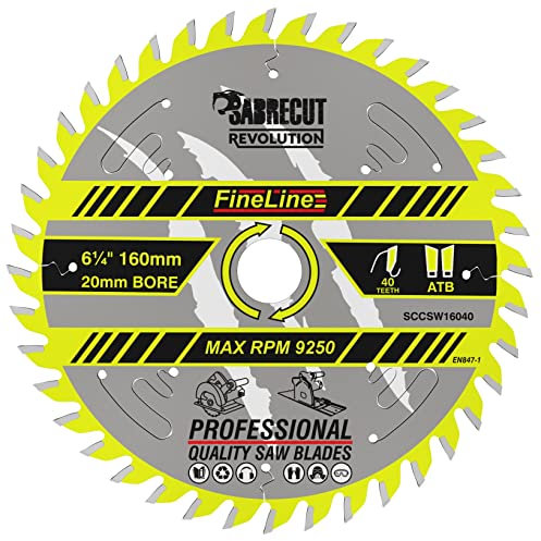 1 x SCCSW16040 SabreCut 160mm 40T x 20mm Bohrung FineLine dünne Schnittfuge für Holz Sperrholz MDF Spanplatten Quer- und Längsschnitt-Kreissägeblatt kompatibel mit Dewalt Makita und vielen anderen