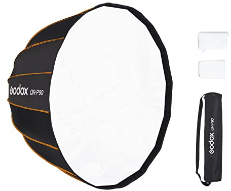 Godox QR-P90 90 cm (35,4 tum) Quick Release Parabolic Softbox, Bowen Mount med främre och inre diffuser bärväska för Godox MS300 MS300-V SK400II SL60W VL150 UL150 SL150II