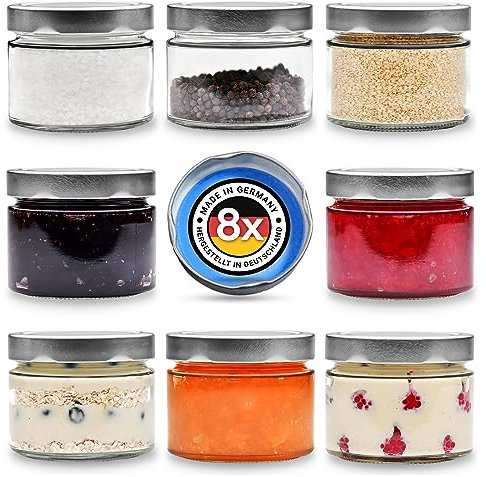 PUREGANIC® Marmeladengläser Set 8x290 ml Schraubgläser mit Deckel/Marmeladengläser Klein, Vorratsdosen Glas mit Deckel, Vorratsdosen Glas mit Deckel, Vorratsgläser/Ø 82 mm Deckel