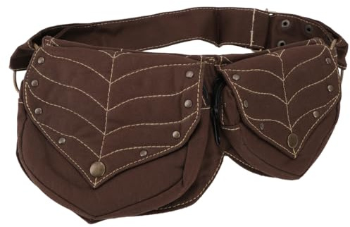GURU SHOP Festival Ethno Sidebag, Gürteltasche, Elfen Bauchtasche - Dunkelbraun/beige, Unisex - Erwachsene, 15x40x4 cm