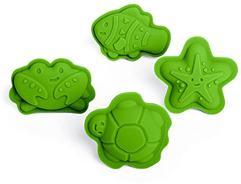 Bigjigs Toys - Meadow Green Silicon Sandformen - 4 Pack -Silikon -Strandspielzeug, umweltfreundliches Strandspielzeug, nachhaltiges Sand- und Wasserspielzeug, Sandspielzeug für Kleinkinder im Alter