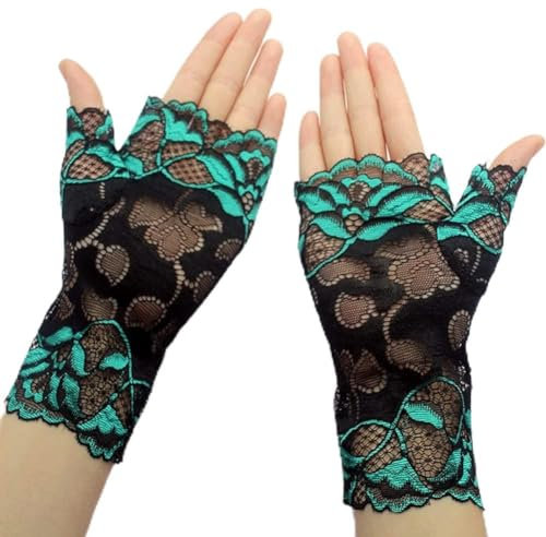 Uposao Frauen Spitze Fingerlose Handschuhe, Kurze Elegante Blumen Handschuhe Sommer UV Schutz Handschuhe Braut Hochzeit Opera Fest Party Handschuhe 1920s Handschuhe Damen Kostüm Accessoires,Grün