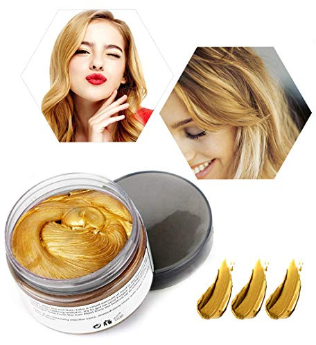 Haarwachs Temporäres Haarfarbe Wachs, Unisex Haarfärbemittel Wachs, Waschbares Pflanzenformel Mattes Natürliches Buntes Haarwachs (120 g Gold)