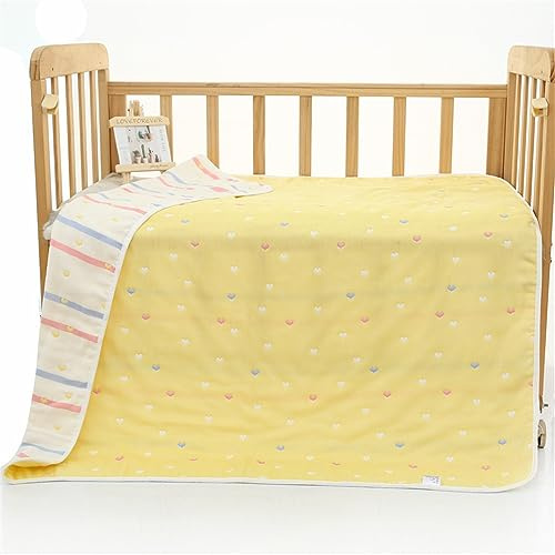 Chickwin Musselin Babydecke Jacquard Kuscheldecke Weich Bequem aus Baumwolle 6-Lagig Mulltücher, Als Badetuch, Pucktuch, Stilltuch, Krabbeldecke und Kinderwagendecke (Gelbes Herz,110x110cm)