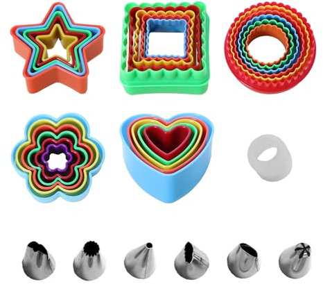 Juego de 26 moldes coloridos para niños, sándwich para niños, cortadores de galletas, galletas para hornear, galletas de jengibre para hombre, con 6 boquillas de montaje y 1 convertidor (corazón,