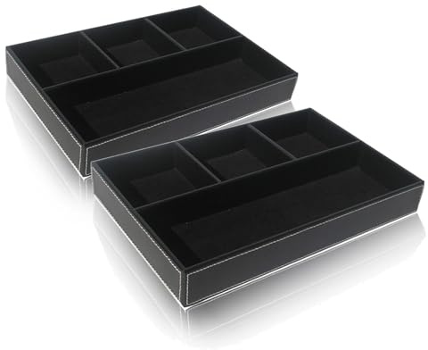 2 x Valet Tablett - Kunstleder Schreibtisch Aufbewahrungsbox, Taschenleerer Organizer Box Ablageschale für Schlüssel, Telefon, Brieftasche, Münze, Schmuck und Nachttisch [Schwarz]