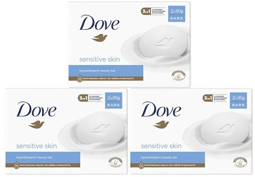 Dove Hypoallergenic Beauty Cream Bar 3 in-1 Cleanses, Moisturises and Nourishes Sulphate-Free Bath Soap for Soft and Smooth Skin, Specially Made for Sensitive Skin 2x90g, 3 Pack