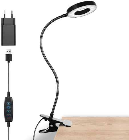 Semlos LED Schreibtischlampe mit Adapter, Augenschonende Leselampe mit 360° Flexibler Schwanenhals und 3 Farbmodi, Dimmbare Tischlampe für Schlafzimmer, Büro und Studium