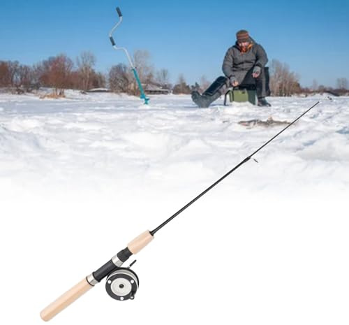 65cm Ice Fishing Rod Reel Combo Set, Smooth Rotation Ice Fishing Gear, Non Slip Ice Fishing Combos, Full Ice Fishing Kit, Ice Fishing Jigs for Trout Walleye Perch