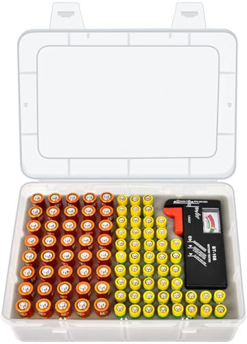 Casmilee Batterie Aufbewahrungsbox, Batteriebox Hält 40 AA & 50 AAA Batterien Mit Batterietester, Batterie Box Organizer Aufbewahrung aus Kunststoff, Batteriekasten, Akku Tasche (Nur Box)