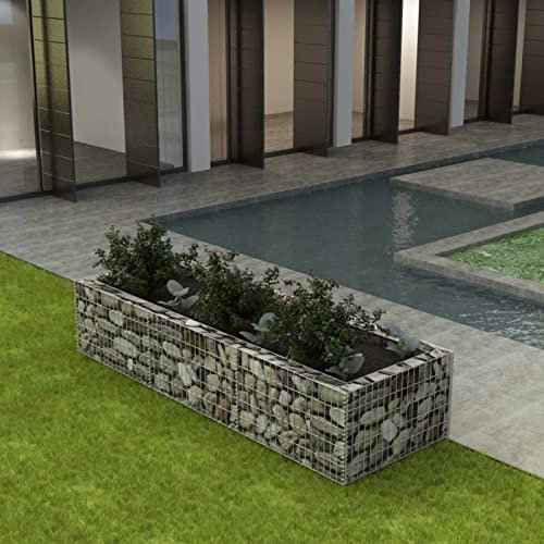 Gecheer Gabionen Hochbeet Drahtkorb Gabionenwand aus Stahl 270 x 90 x 50 cm,Maschenweite 10 x 5 cm (L x B),Gabionenkorb Steingabionen Steinkorb Wand Drahtkorb Draht Mauer,Hohe Belastbarkeit