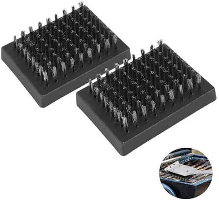 2 spazzole per griglia, setole metalliche, testine di ricambio per spazzola e raschietto per barbecue