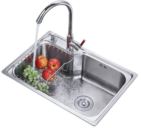 Lavandino in Acciaio Inox Vasca Unica Lavabo Cucina da Appoggio Lavandino da Cucina a 1 vasca con filtro di scarico con Rubinetto Lavandino Commerciale(5843(22.8*16.9))