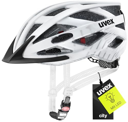 uvex city i-vo - lightweight city helmet for women and men - individuell justerbar passform - inkluderar LED-ljus - white-black matt - 56-60 cm