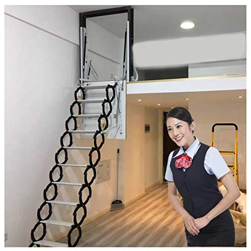Attic Ladder with Hatch Side Hole loft Stair Hinge Household Telescopic Folding Ladder Custom 1M-3M (Hole: 60 * 120cm/Height: 3M,alloy)