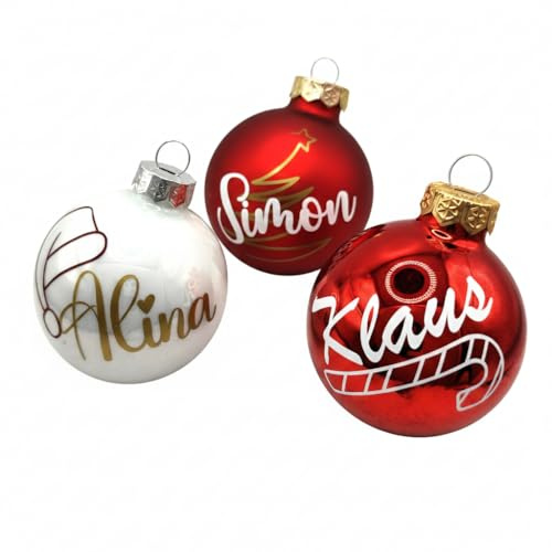 LilyBee Weihnachtskugel personalisiert mit Namen I Datum I Anfangsbuchstaben I 6cm Glas I Motiv, Schriftart, Schriftfarbe wählbar I Geschenkverpackung möglich