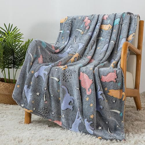 Kuscheldecke für Kinder, Decke Leuchtend Im Dunkeln Kätzchen Geschenke für mädchen Super Weiche und Warme Decke
