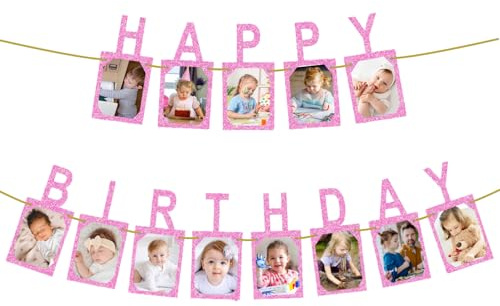 SUBTAVIK Cartel de fotos de feliz cumpleaños, morado, 13 x 26 cm, 13 piezas, montaje en pared, interior, ocasión de cumpleaños