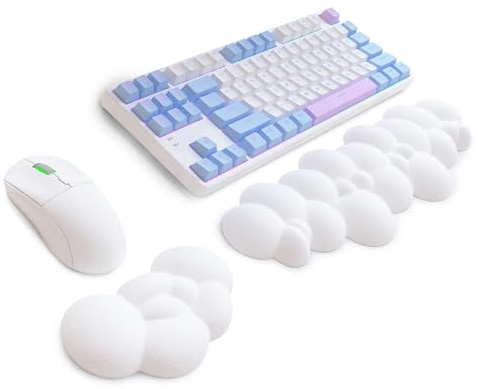Handballenauflage Tastatur mit Handballenauflage Maus - Ergonomisches Weiße Wolke Tastatur Handauflage mit Pu Leder Memory Schaum Schön Handgelenkauflage Tastatur Geeignet für Spiele, Zuhause, Weiß