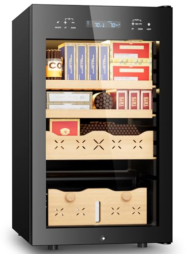 65L Electric Cigar Humidor Cabinet-500 Counts Large Capacity-Intelligent Temperature and Humidity Control-Spanish Cedar Wood Drawer-Digital LED Display-Stainless Steel Lockable Cabinet, Gifts for Men